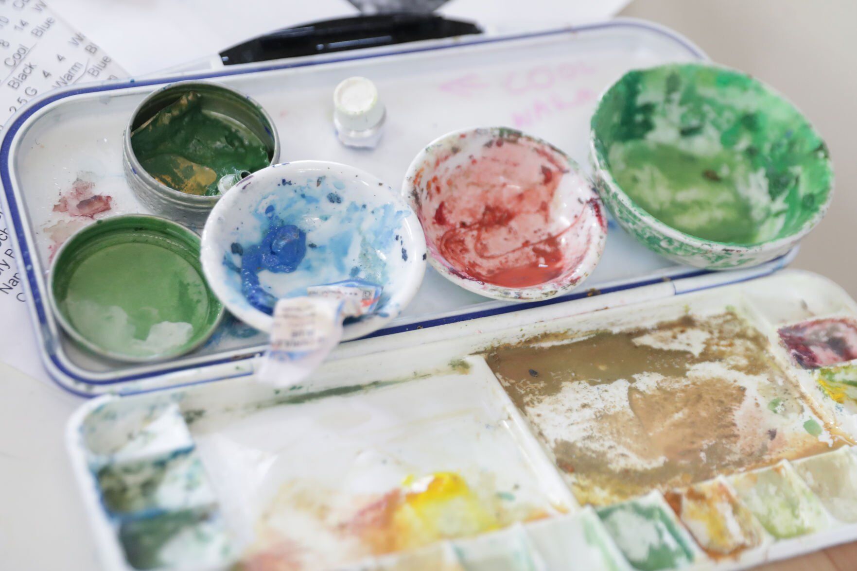 Palette of gouache in Lorraine Ortner-Blake's studio